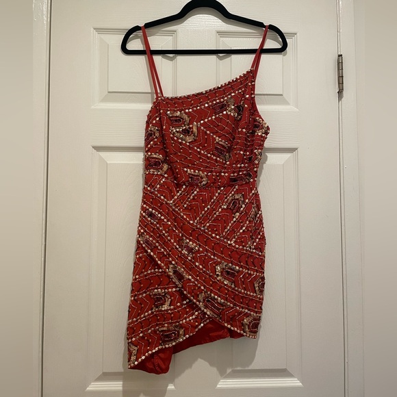 Brand new asymmetric embellished mini dress with wrap skirt - Picture 1 of 3